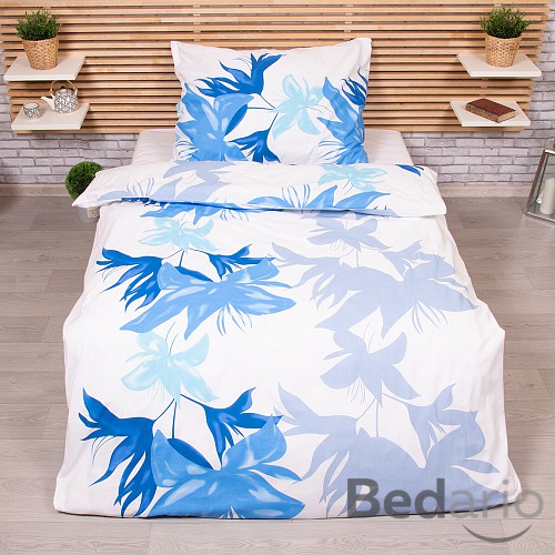 Bavlněné povlečení 140x200+70x90 Lilie grafika modrá