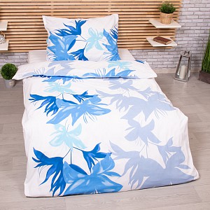 Bavlněné povlečení 140x200+70x90 Lilie grafika modrá