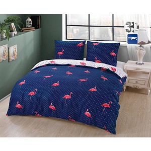 Francouzské povlečení 220x200+2x70x90 Flamingo blue & white