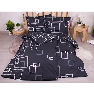 Sada povlečení na dvě lůžka 140x200+70x90 Čtverce černobílé