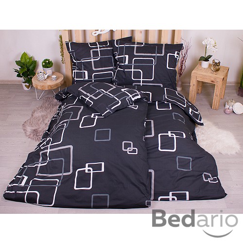 Sada povlečení na dvě lůžka 140x200+70x90 Čtverce černobílé