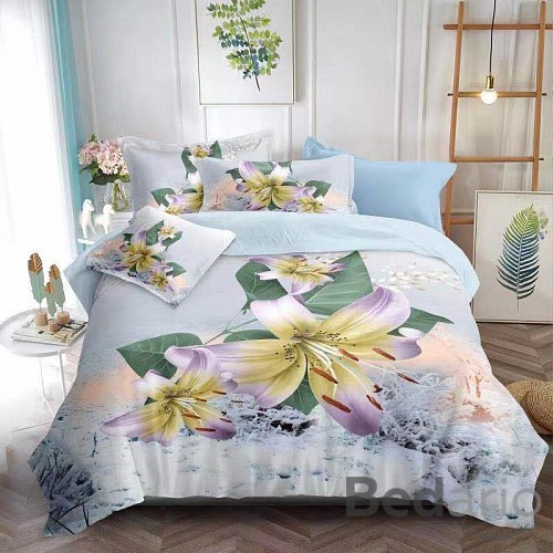 Šestidílná sada francouzské 3D povlečení 200x220+2x70x90 Lilie