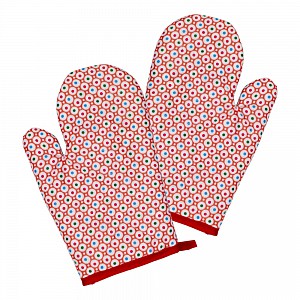 Kuchyňské chňapky - pár s potiskem - Červeno-bílá barevné puntíky