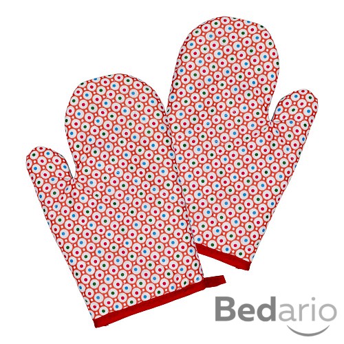 Kuchyňské chňapky - pár s potiskem - Červeno-bílá barevné puntíky