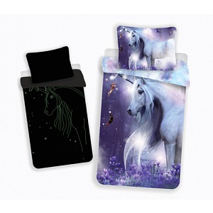 Bavlněné povlečení do postýlky 40x60+100x135 Jednorožec a víly - se svítícím efektem