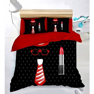 Šestidílná sada francouzské 3D povlečení 200x220+2x70x90 Red Gentleman