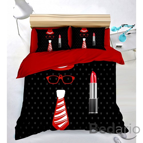 Šestidílná sada francouzské 3D povlečení 200x220+2x70x90 Red Gentleman