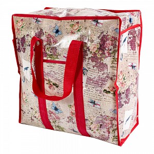 Praktická taška s pestrým vzorem a se zipem - malá SQ červená