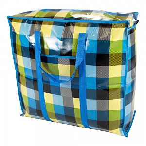 Praktická taška se vzorem kostky a se zipem - velká SQ modrá