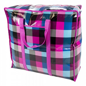 Praktická taška se vzorem kostky a se zipem - velká SQ růžová