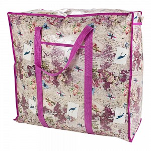 Praktická taška s pestrým vzorem a se zipem - velká SQ růžová