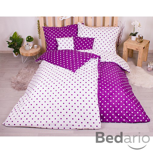 Sedmidílná sada hebkého povlečení s jemnými puntíky 140x200+70x90 Purple & White