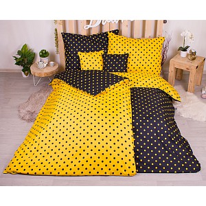 Sedmidílná sada hebkého povlečení s jemnými puntíky 140x200+70x90 Yellow & Black