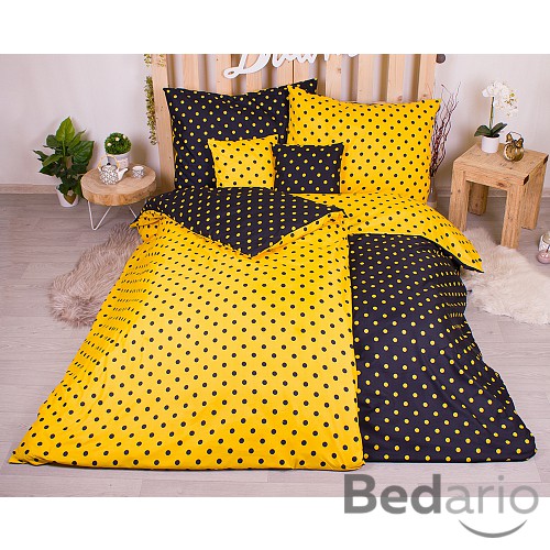 Sedmidílná sada hebkého povlečení s jemnými puntíky 140x200+70x90 Yellow & Black
