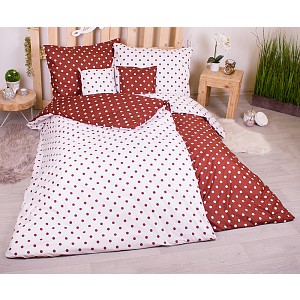 Sedmidílná sada hebkého povlečení s jemnými puntíky 140x200+70x90 Brown & White