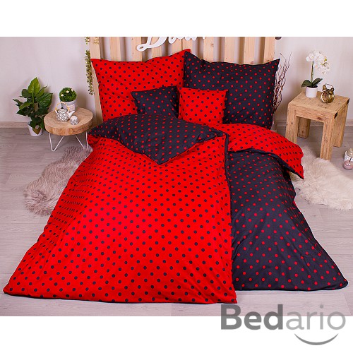Sedmidílná sada hebkého povlečení s jemnými puntíky 140x200+70x90 Black & Red