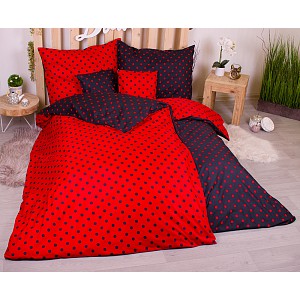 Sedmidílná sada hebkého povlečení s jemnými puntíky 140x200+70x90 Black & Red