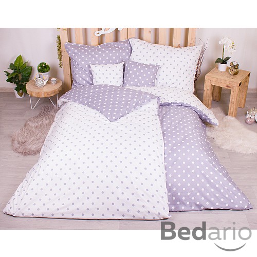 Sedmidílná sada hebkého povlečení s jemnými puntíky 140x200+70x90 Light Grey & White