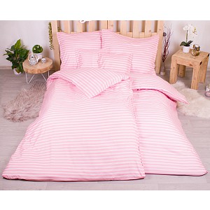 Sedmidílná sada hebkého povlečení s pruhovaným vzorem 140x200+70x90 Růžová