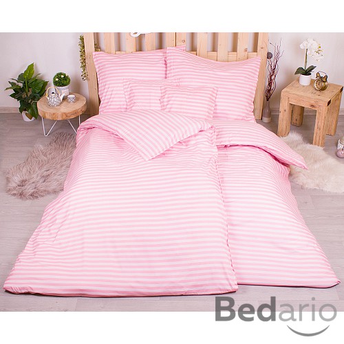 Sedmidílná sada hebkého povlečení s pruhovaným vzorem 140x200+70x90 Růžová