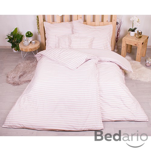 Sedmidílná sada hebkého povlečení s pruhovaným vzorem 140x200+70x90 Starorůžová