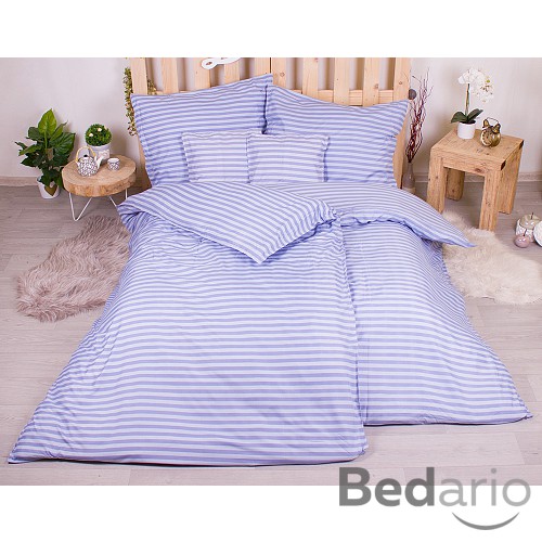 Sedmidílná sada hebkého povlečení s pruhovaným vzorem 140x200+70x90 Modrá