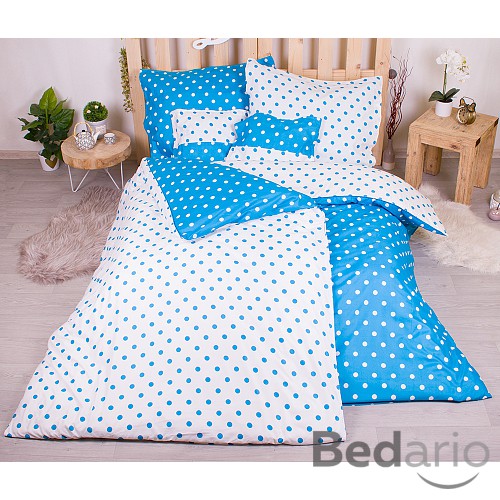 Sedmidílná sada hebkého povlečení s jemnými puntíky 140x200+70x90 Light Blue & White