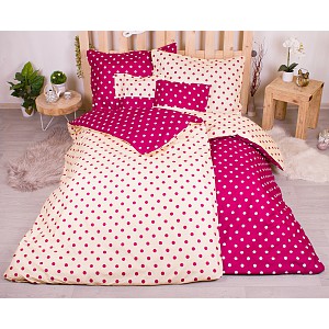 Sedmidílná sada hebkého povlečení s jemnými puntíky 140x200+70x90 Red & Beige