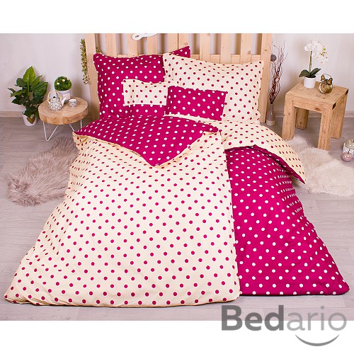 Sedmidílná sada hebkého povlečení s jemnými puntíky 140x200+70x90 Red & Beige