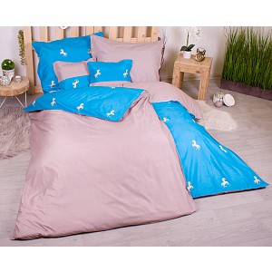 Sedmidílná sada hebkého jednobarevného povlečení 140x200+70x90 Blue and Mini Horses