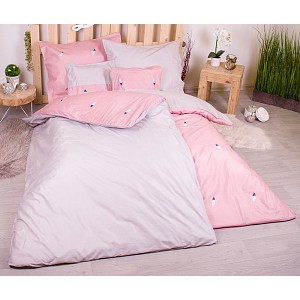 Sedmidílná sada hebkého jednobarevného povlečení 140x200+70x90 Pink and BW feather