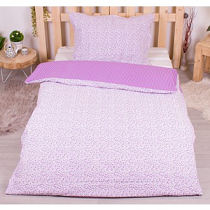 Krepové povlečení 140x200+70x90 Kvítek-pruh fialový