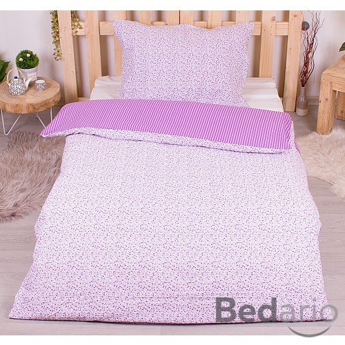 Krepové povlečení 140x200+70x90 Kvítek-pruh fialový