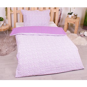 Krepové povlečení 140x200+70x90 Kvítek-pruh fialový