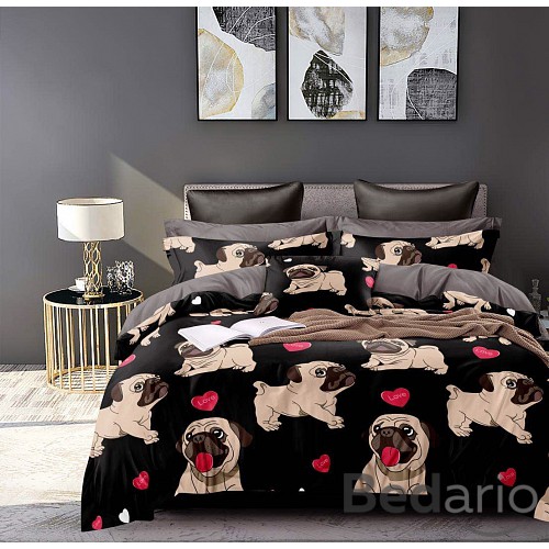 Sedmidílná sada hebkého povlečení 140x200+70x90 Lovely Pug