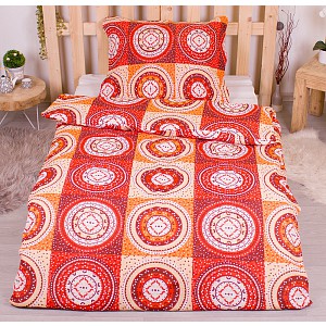 Bavlněné povlečení economy 140x200+70x90 Magické kruhy červené