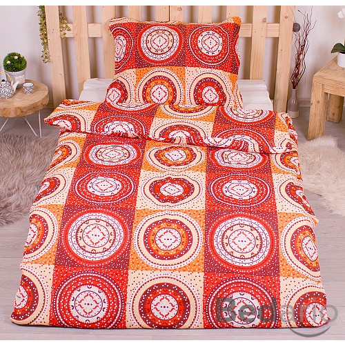 Bavlněné povlečení economy 140x200+70x90 Magické kruhy červené