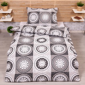 Bavlněné povlečení economy 140x200+70x90 Magické kruhy šedé