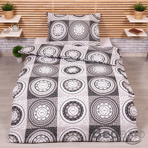 Bavlněné povlečení economy 140x200+70x90 Magické kruhy šedé