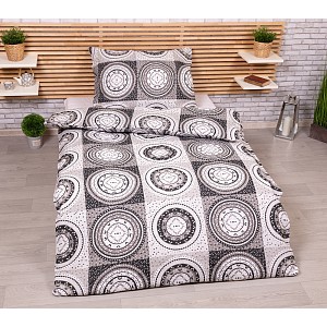 Bavlněné povlečení economy 140x200+70x90 Magické kruhy šedé