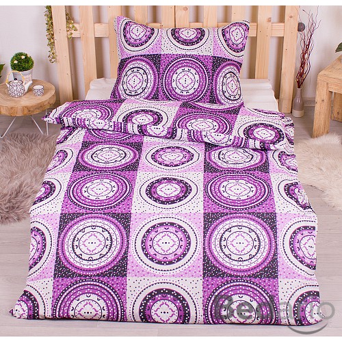 Bavlněné povlečení economy 140x200+70x90 Magické kruhy fialové