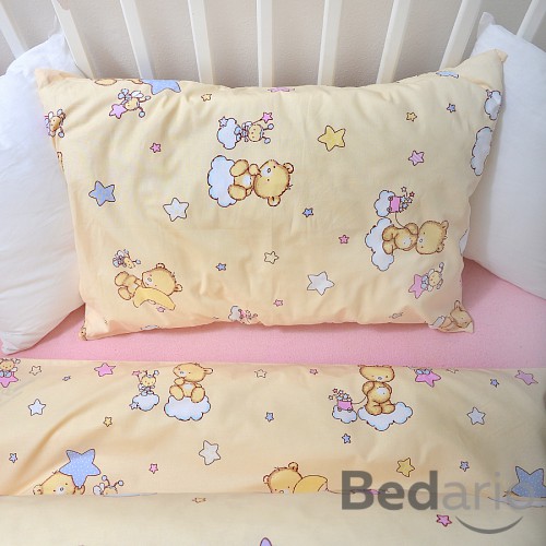 Dětské bavlněné povlečení 90x135+40x60 - Medvídek s hvězdičkami béžový