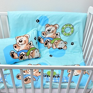 Dětské bavlněné povlečení 100x135+40x60 - Méďa Teddy - modrý