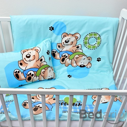Dětské bavlněné povlečení 100x135+40x60 - Méďa Teddy - modrý