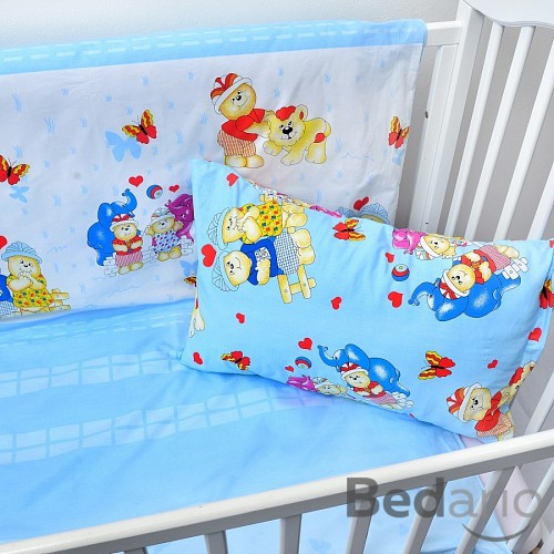 Dětské bavlněné povlečení 100x135+40x60 - Šťastní medvídci - modrá