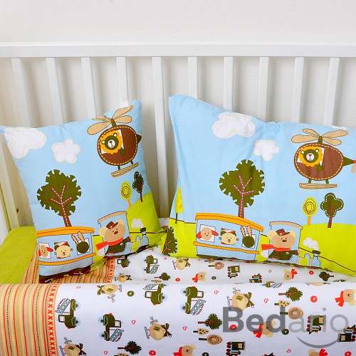 Dětské bavlněné povlečení 90x135+45x65 - Medvídek a dopravní prostředky