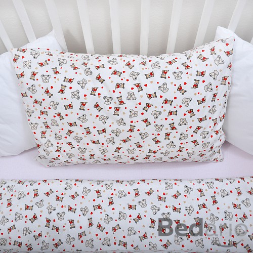 Dětské bavlněné povlečení 90x135+40x60 - Medvídek se srdíčky bílý