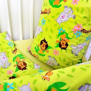 Dětské krepové povlečení 90x135+40x60 - Safari zelené
