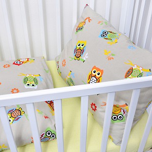 Dětské krepové povlečení 95x135+45x65 - Sovičky šedé