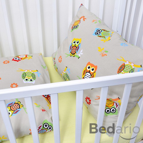 Dětské krepové povlečení 95x135+45x65 - Sovičky šedé
